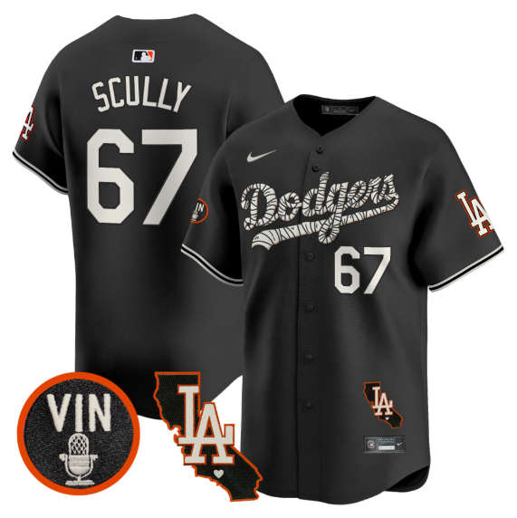 Men Los Angeles Dodgers #67 Scully 2025 black Limited Stitched Jersey style 2->los angeles dodgers->MLB Jersey